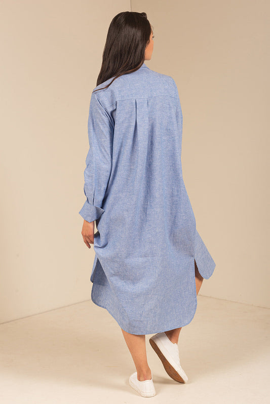 Ulami Dress Linen & Cotton Color Light Blue & Claro