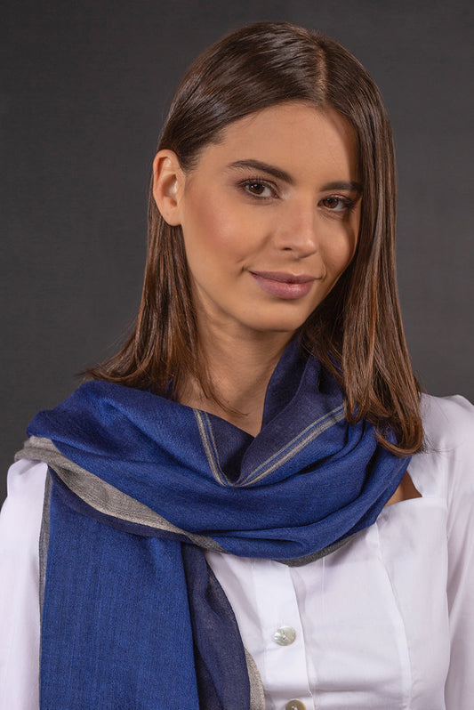 Barnabe Shawl Royal Alpaca Color Blue & Beige