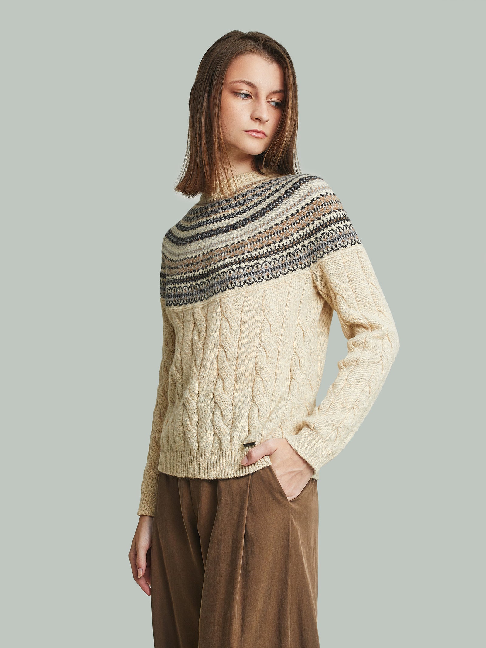 Jersey con canesú de alpaca baby color beige