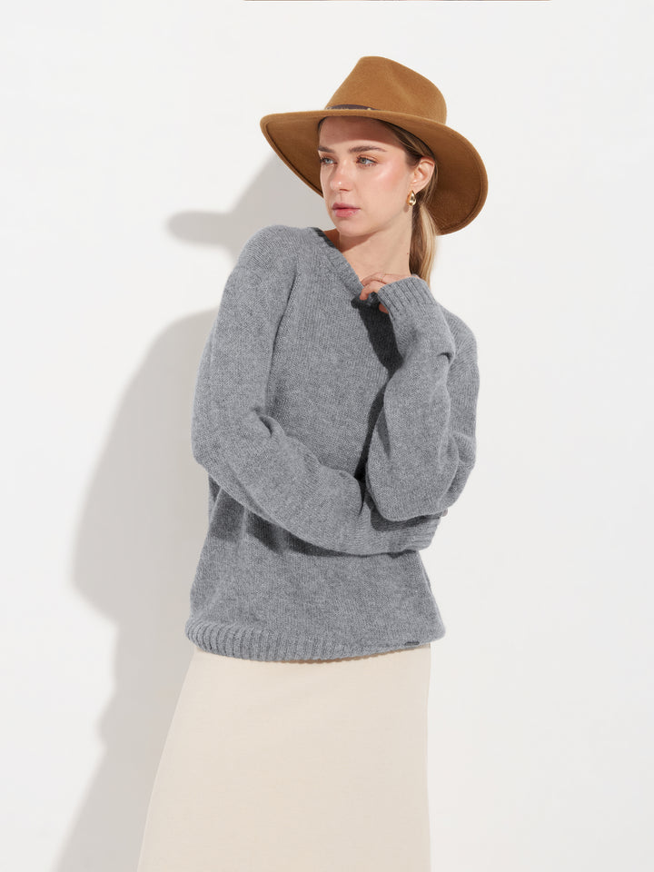 Suéter de mujer Arequipa de baby alpaca, color gris