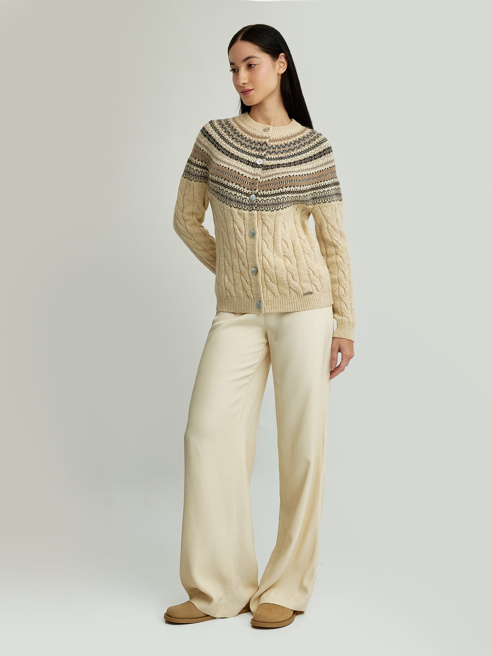 Cárdigan Yoke de Alpaca Baby Color Beige