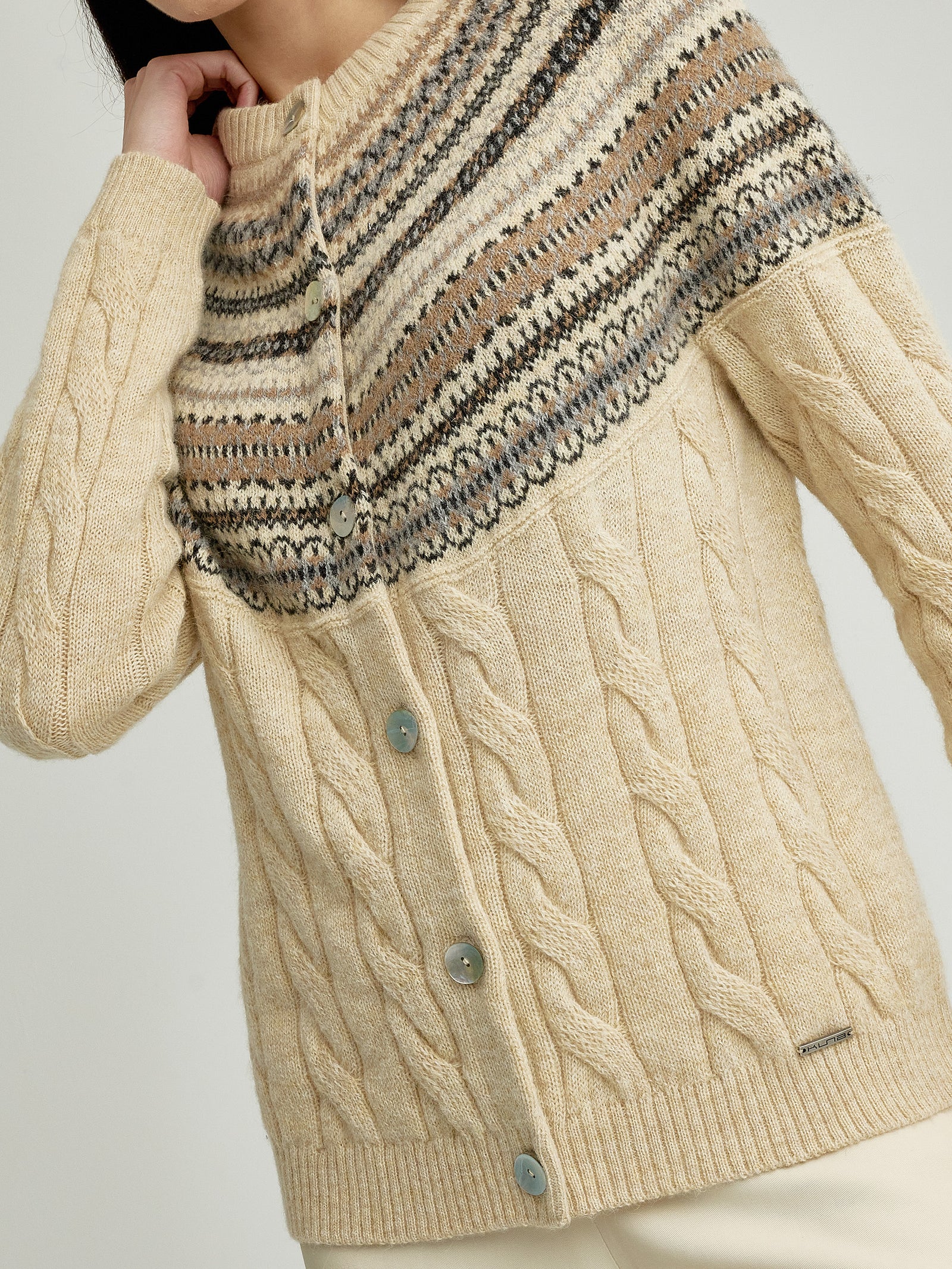 Cárdigan Yoke de Alpaca Baby Color Beige