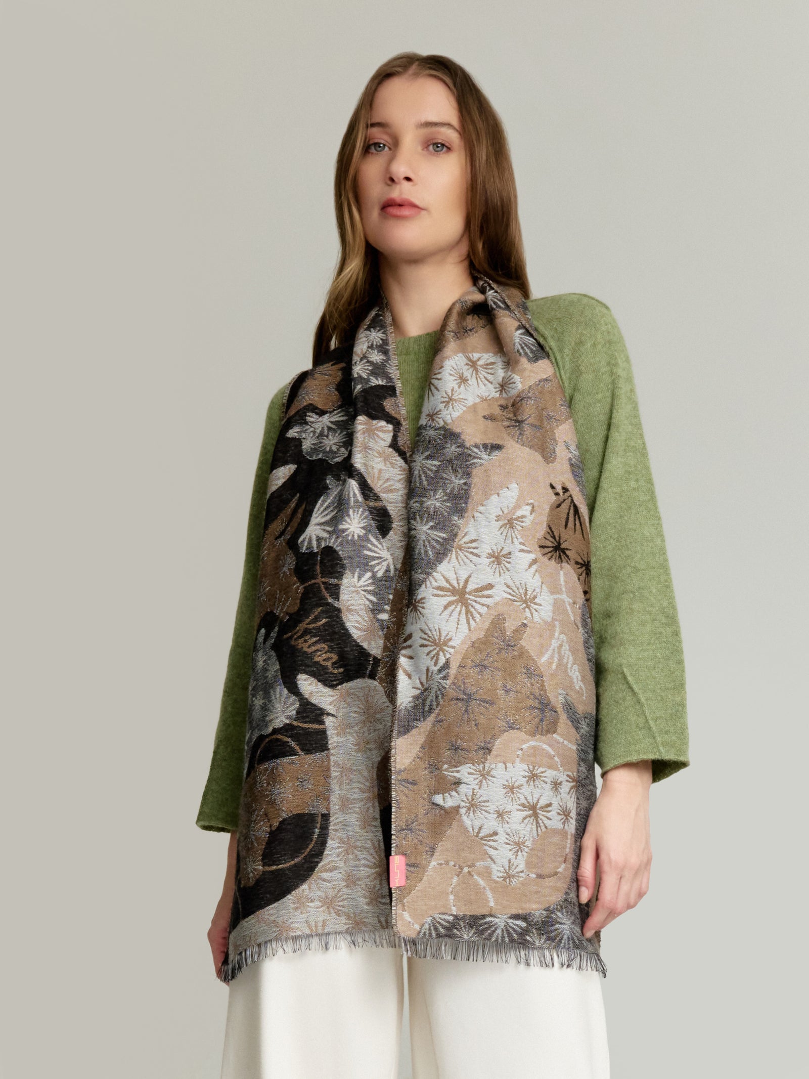 Yasu Scarf Baby Alpaca Color Brown/Grey
