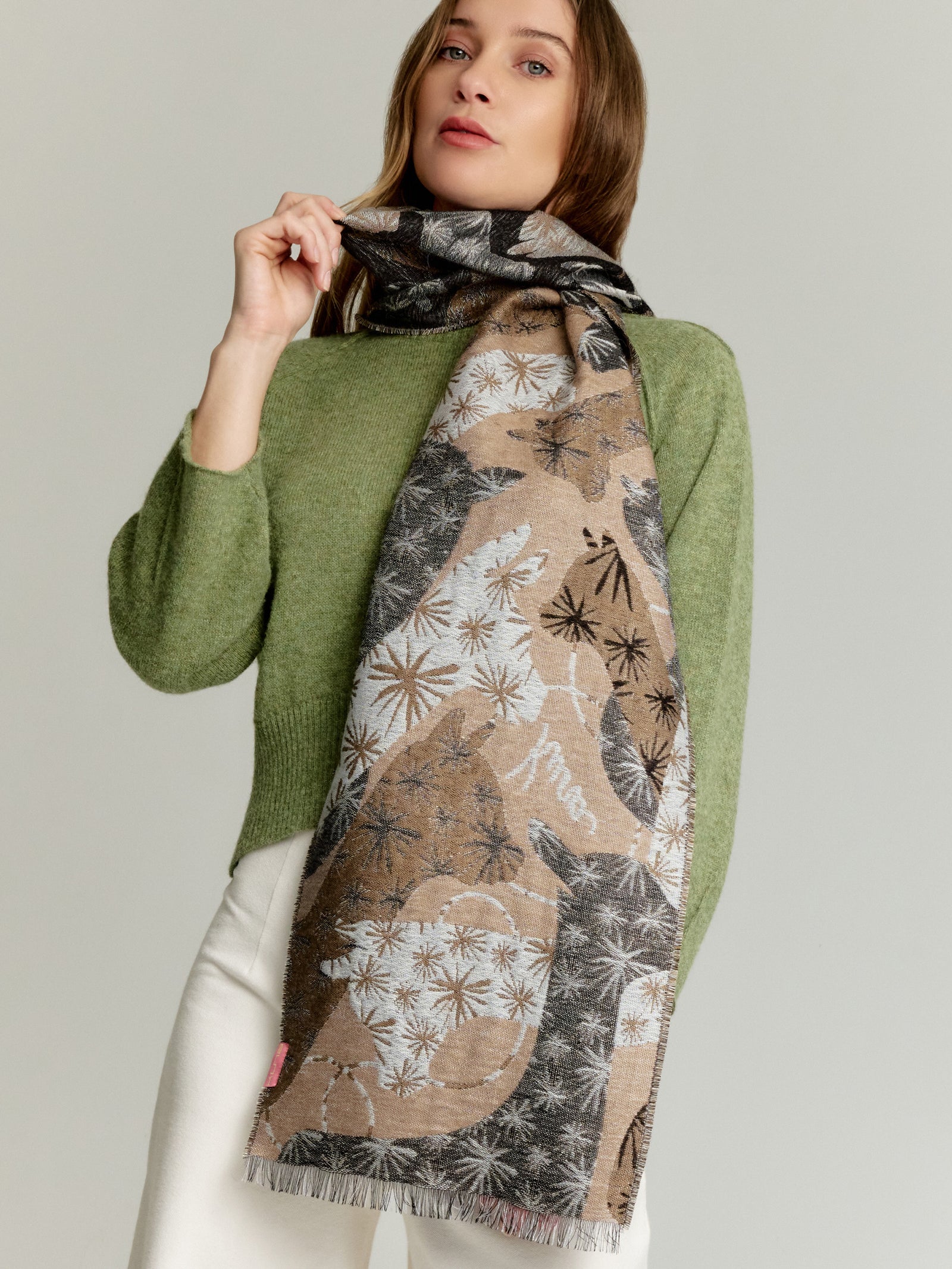 Yasu Scarf Baby Alpaca Color Brown/Grey