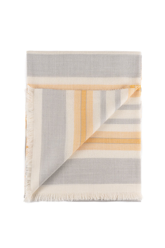 Baby Alpaca & Silk Throw Blanket Color Light Grey/Sunshine