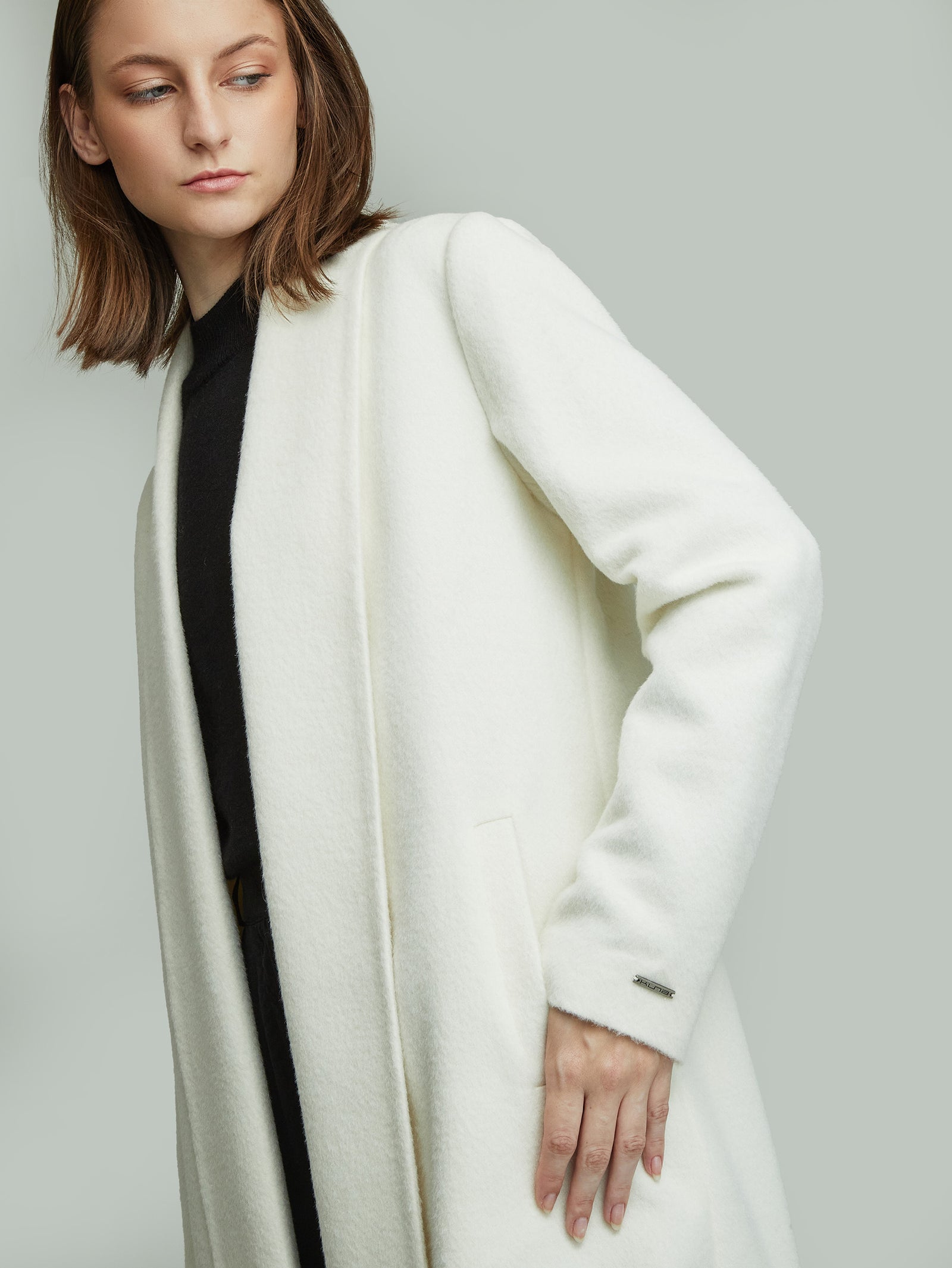 Long Swing Coat Baby Alpaca Color Ecru