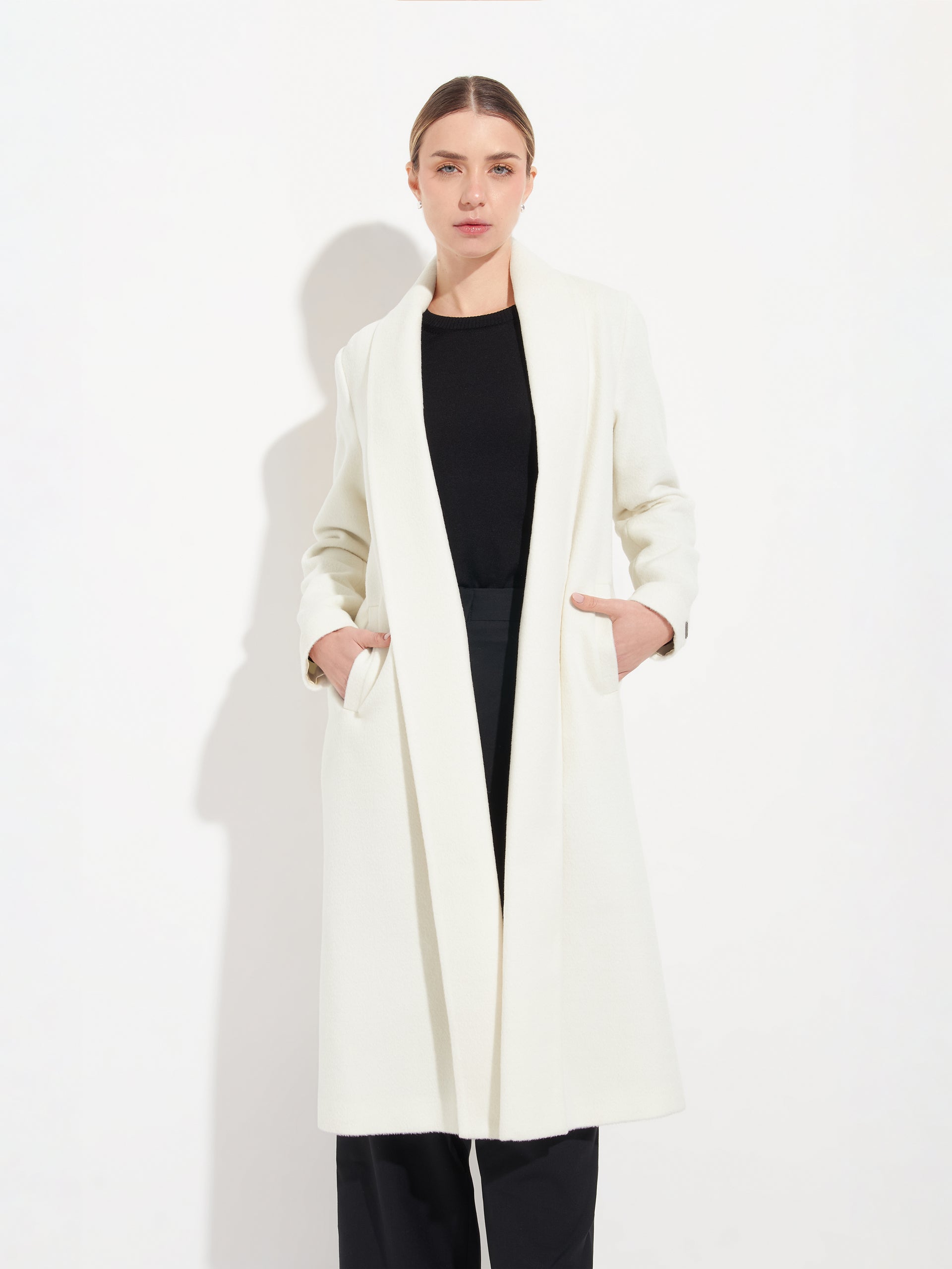Long Swing Coat Baby Alpaca Color Ecru – KUNA | USA