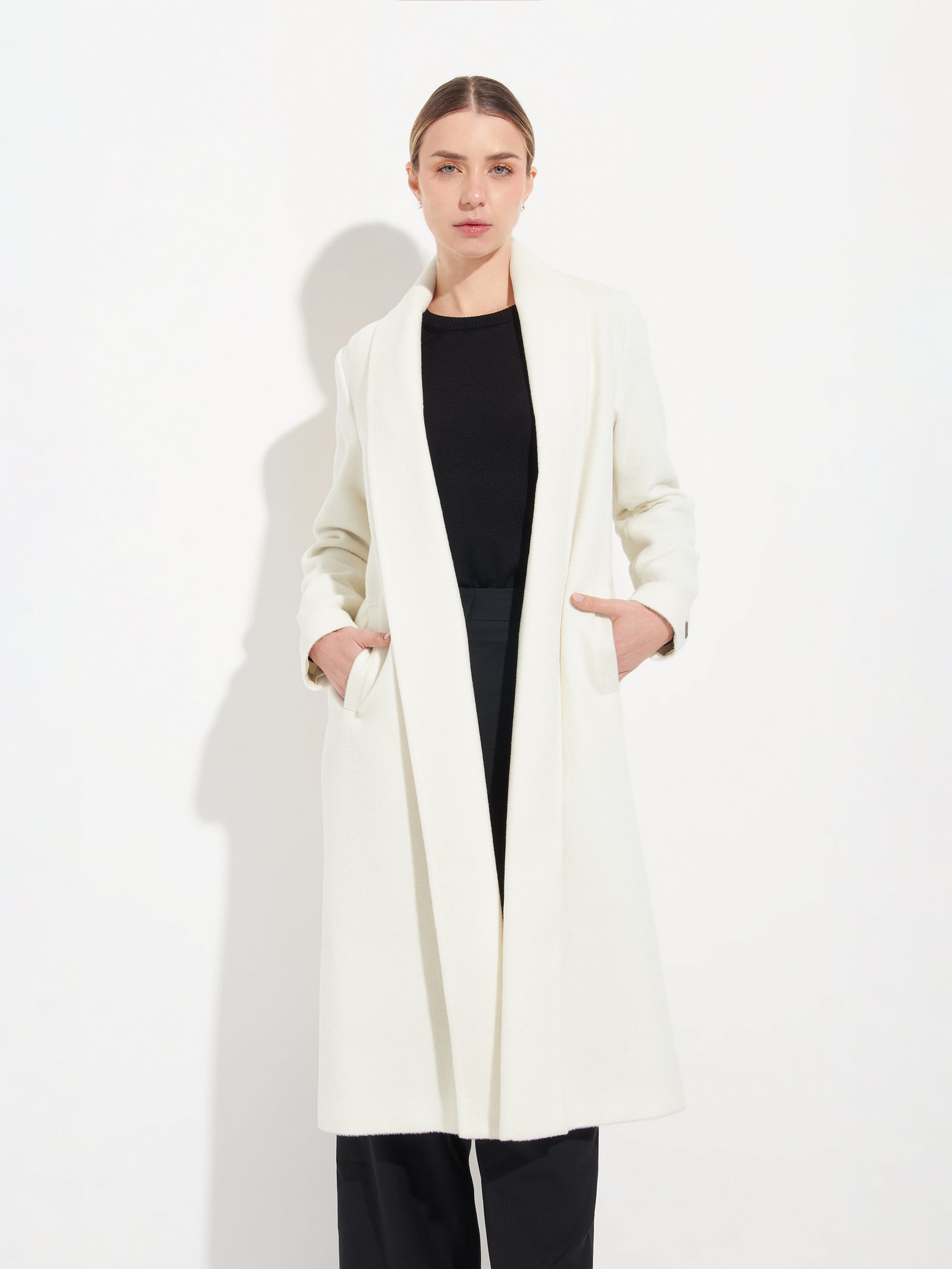 Long Swing Coat Baby Alpaca Color Ecru