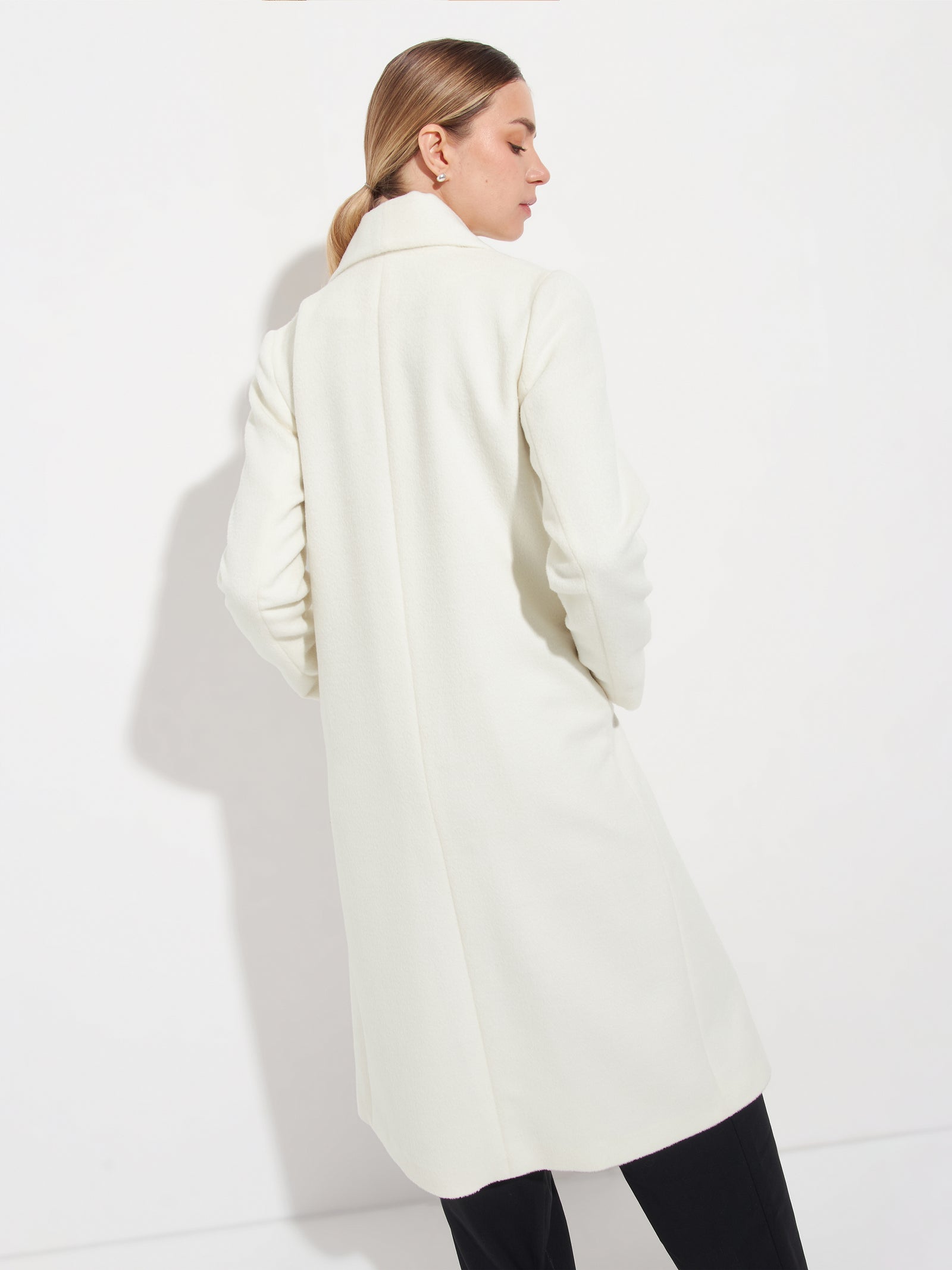 Long Swing Coat Baby Alpaca Color Ecru