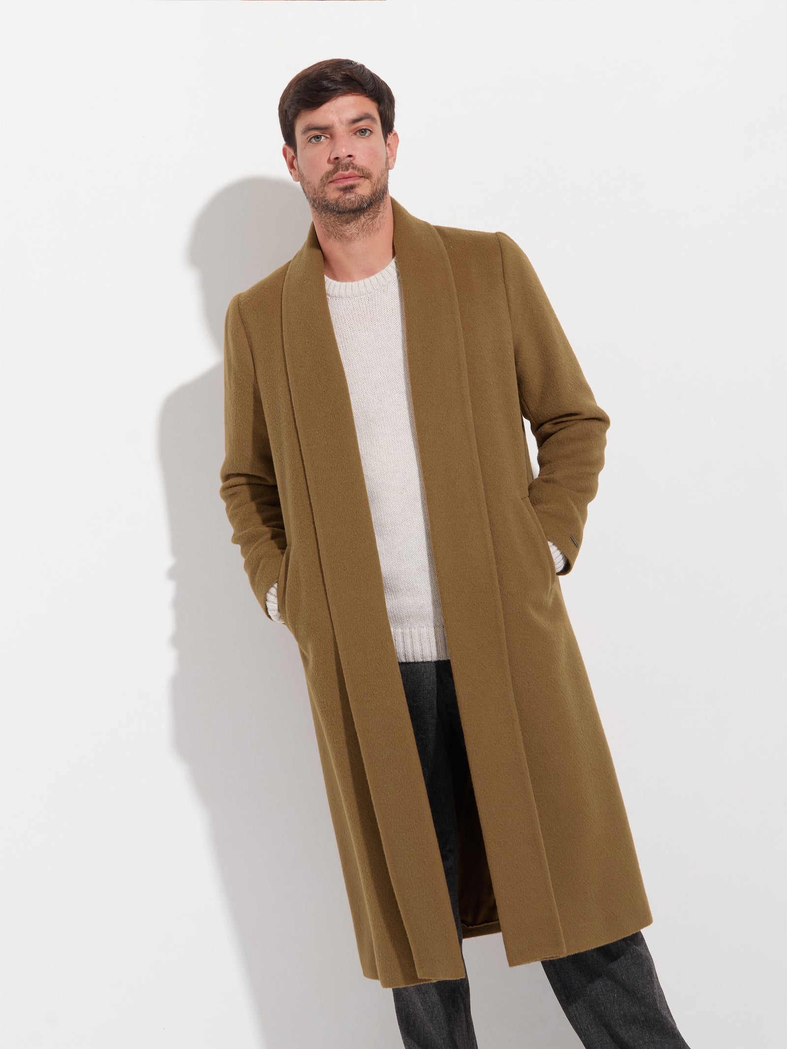 Long Swing Coat Baby Alpaca Color Brown