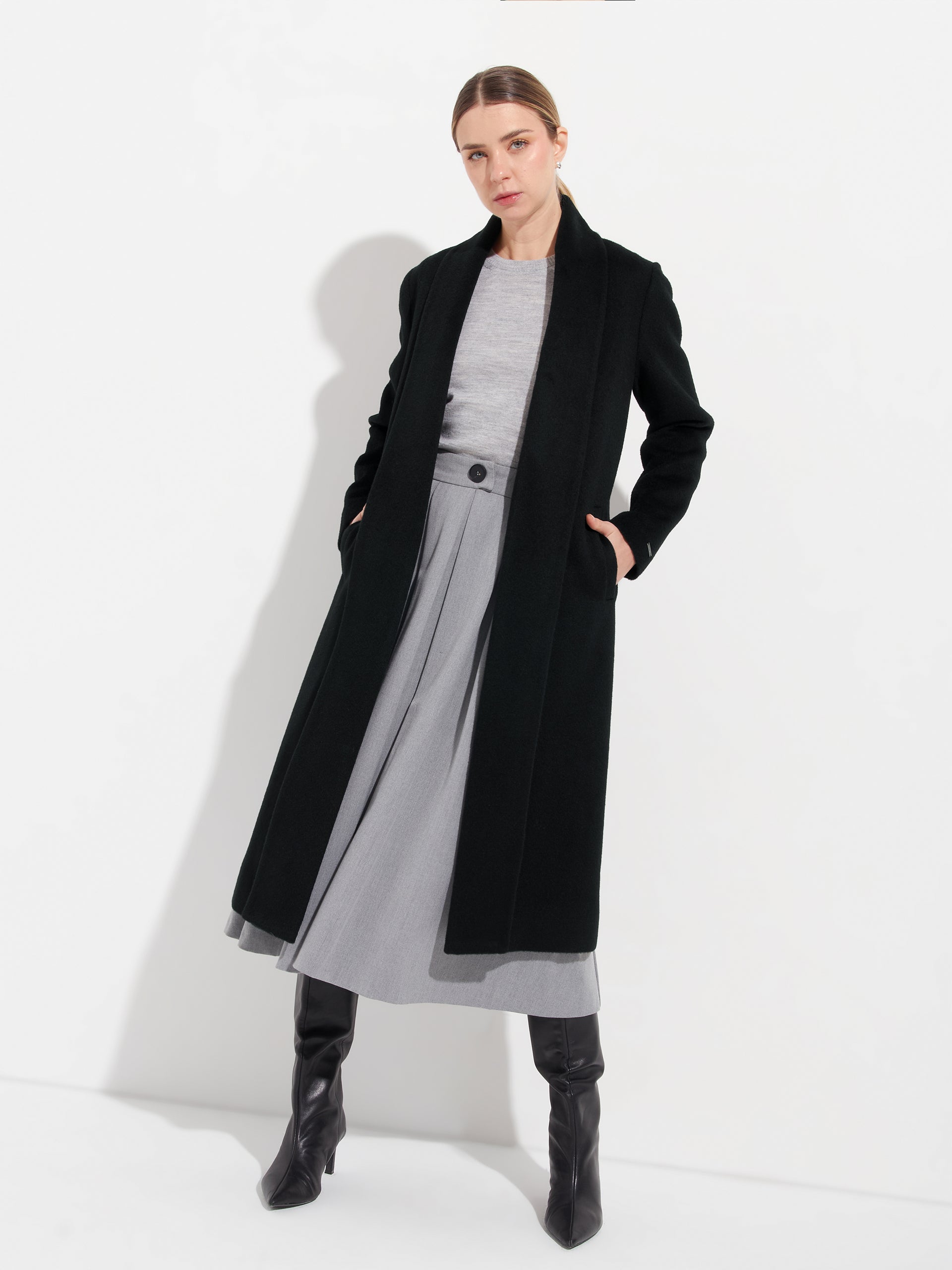 Long Swing Coat Baby Alpaca Color Black