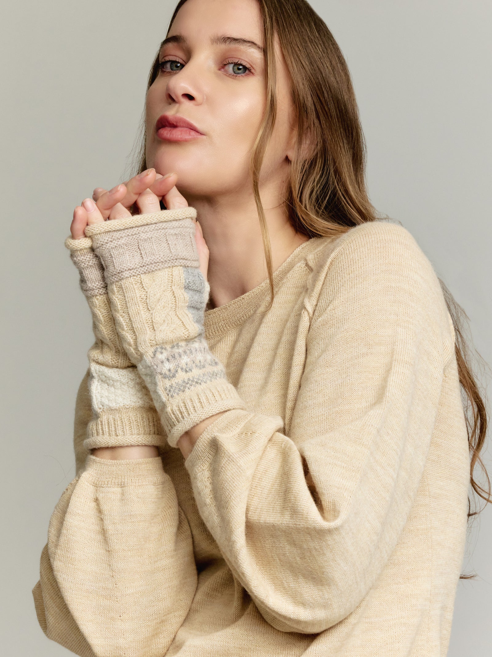 Guantes Yourself de alpaca bebé color beige