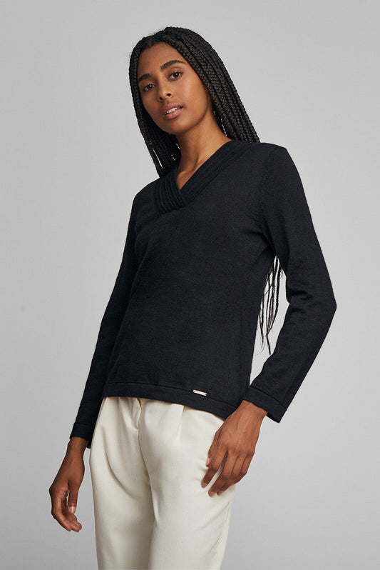 Suéter Any V Baby Alpaca Color Negro