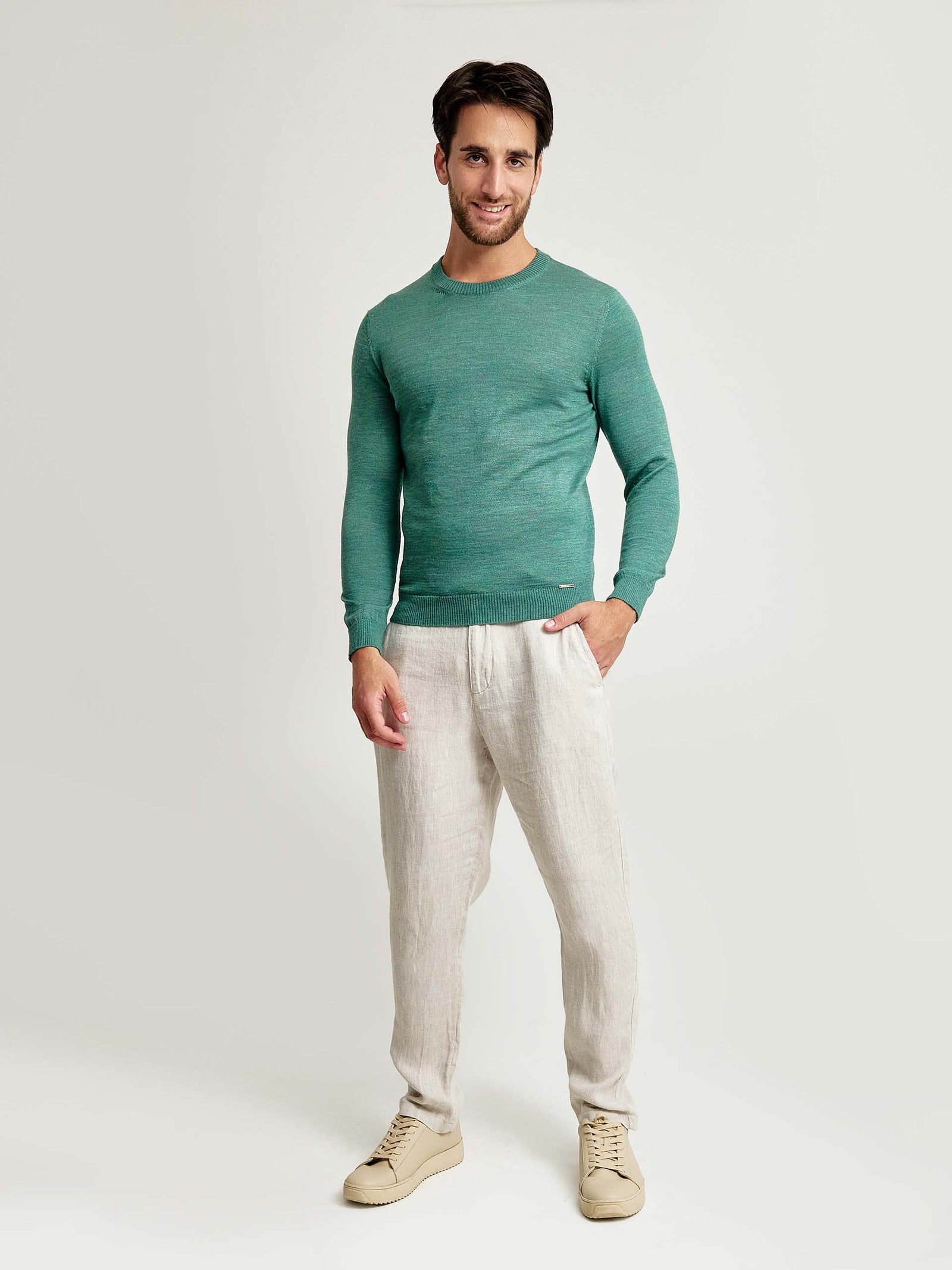 Suéter Wembley Baby Alpaca y Seda Color Verde Oscuro