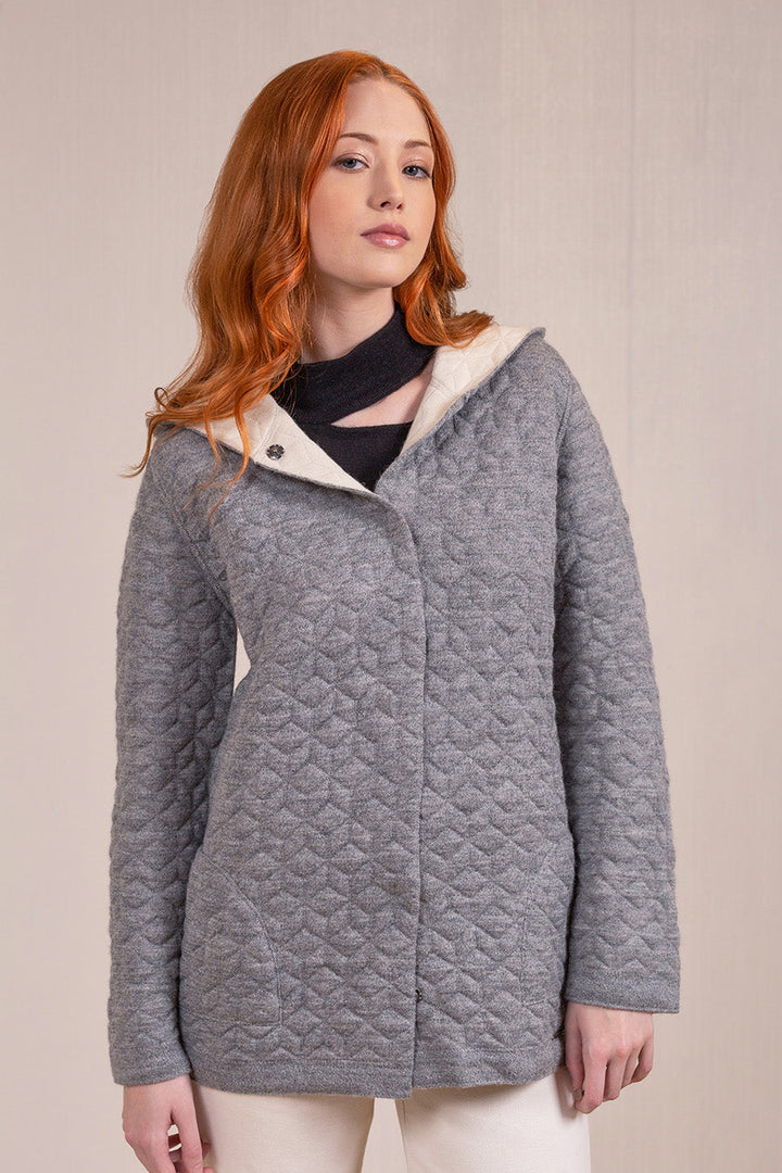 Cárdigan Varsovia De Baby Alpaca & Algodón Color Smoke & Ecru