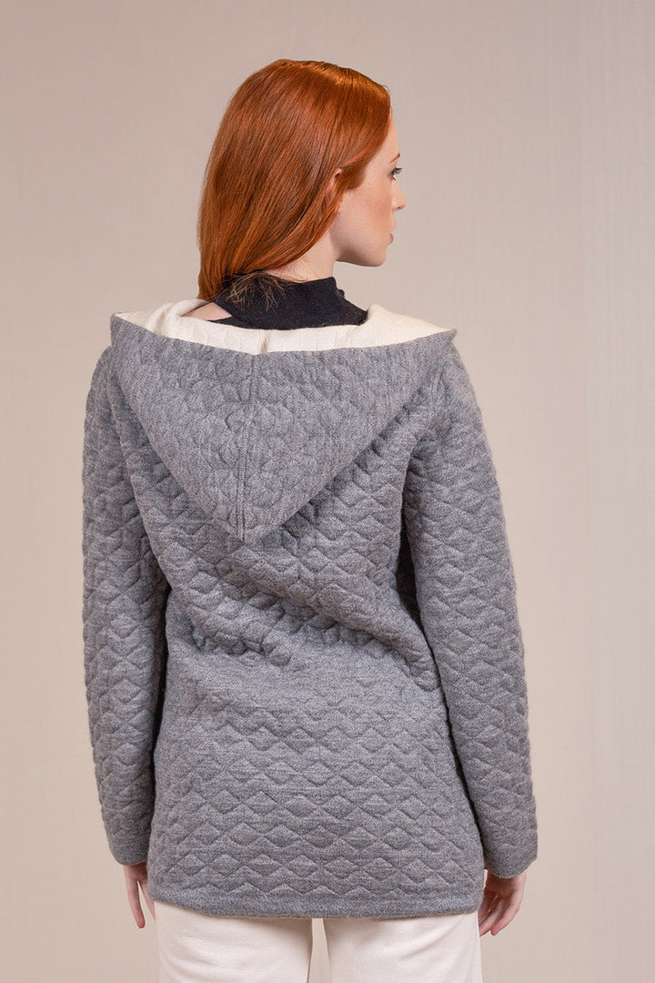 Cárdigan Varsovia De Baby Alpaca & Algodón Color Smoke & Ecru