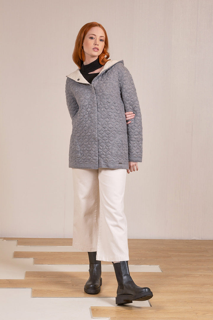 Cárdigan Varsovia De Baby Alpaca & Algodón Color Smoke & Ecru