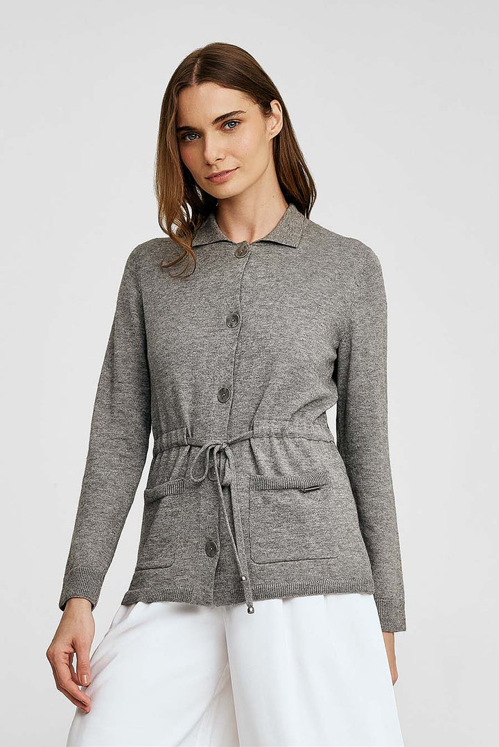 Cárdigan Wallis de algodón y alpaca bebé, color gris