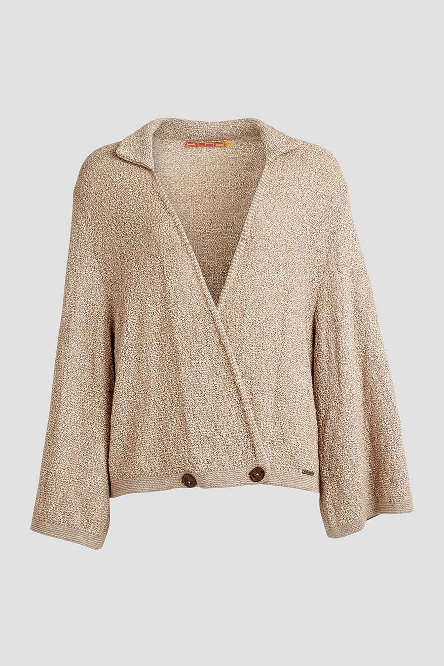 Cárdigan tejido de algodón y baby alpaca color beige