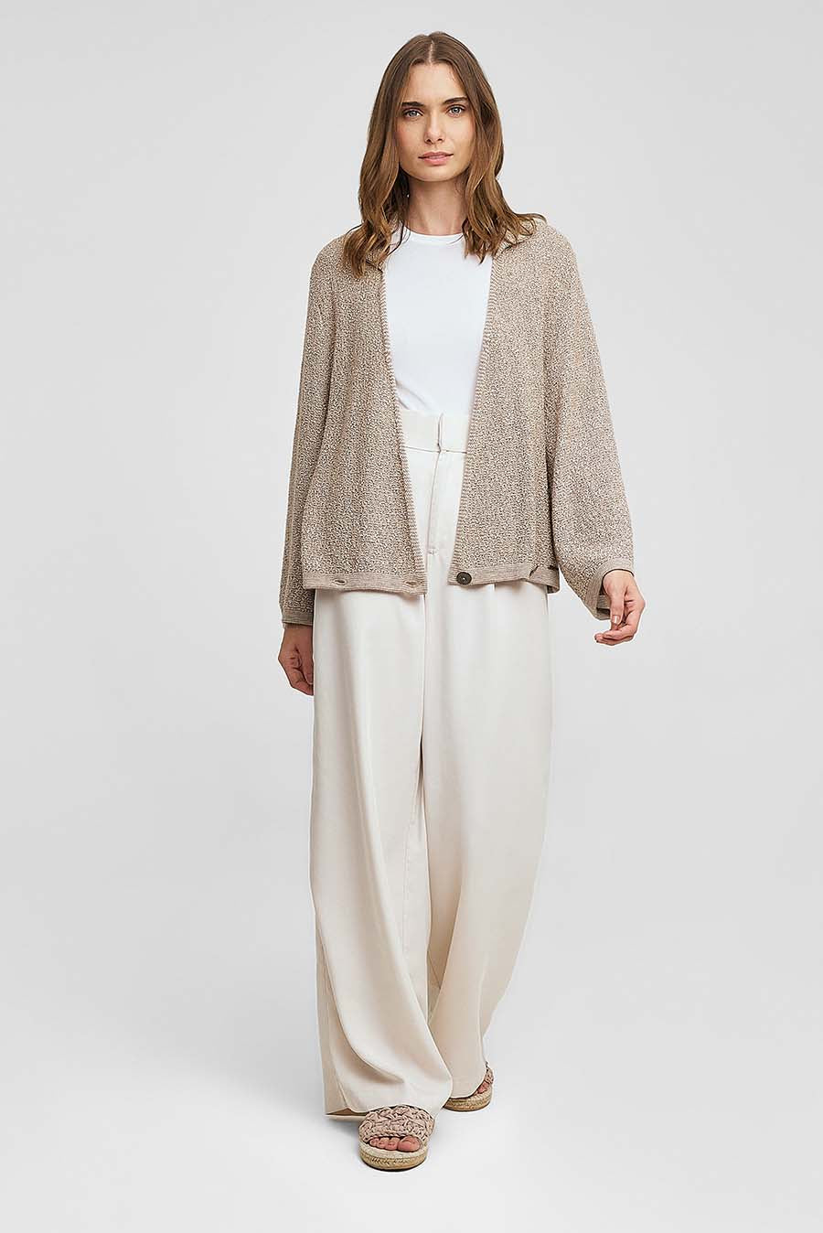 Cárdigan tejido de algodón y baby alpaca color beige