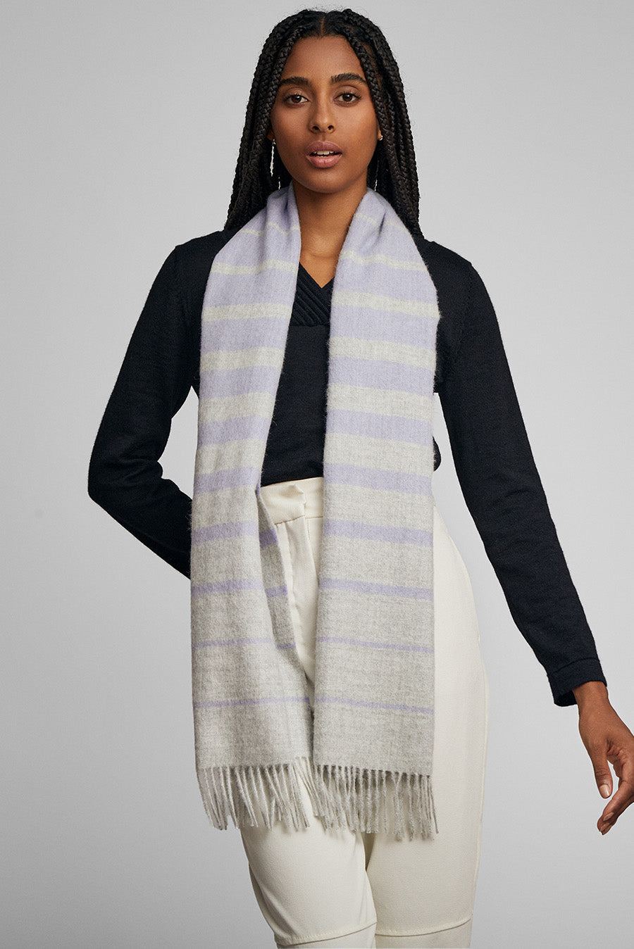 Bufanda Tadeo Baby Alpaca Color Gris Claro&amp;Lila