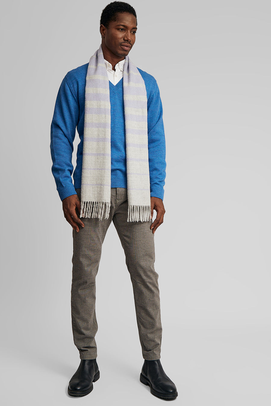 Bufanda Tadeo Baby Alpaca Color Gris Claro&amp;Lila
