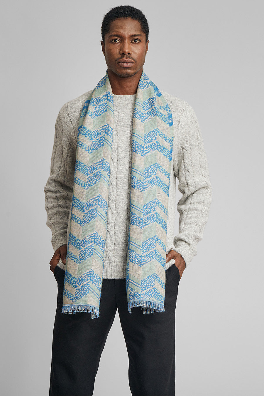 Wildlife Scarf Baby Alpaca Color Blue & Light Blue
