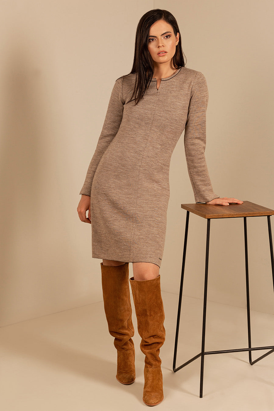 Vestido Uanca De Baby Alpaca Color Black&Ajonjoli