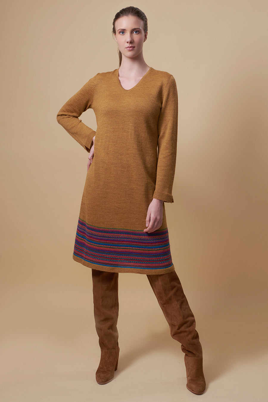 Vestido Taupa De Baby Alpaca Color Senape