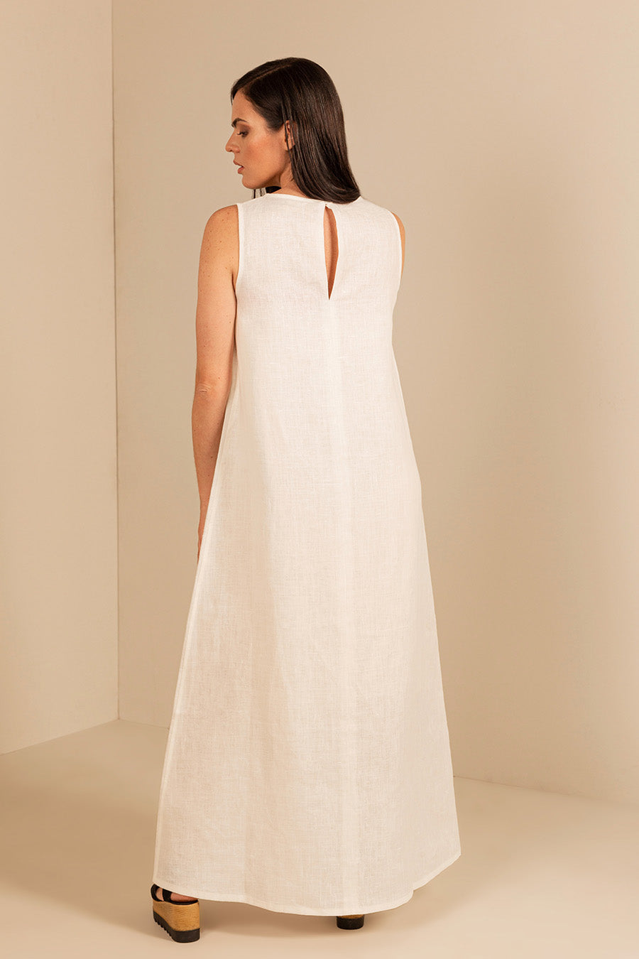 Vestido Uenza De Lino Color Ecru