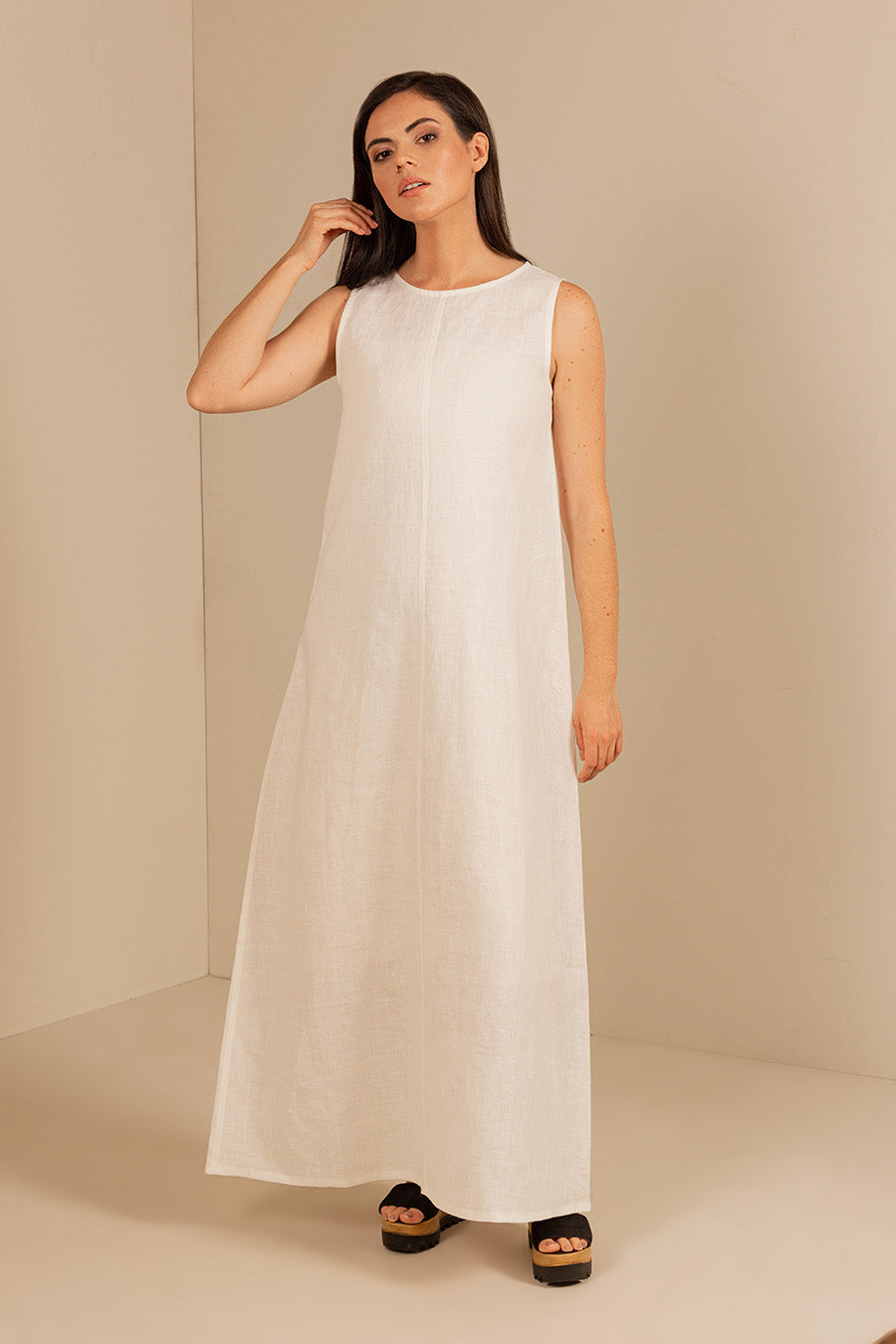 Vestido Uenza De Lino Color Ecru