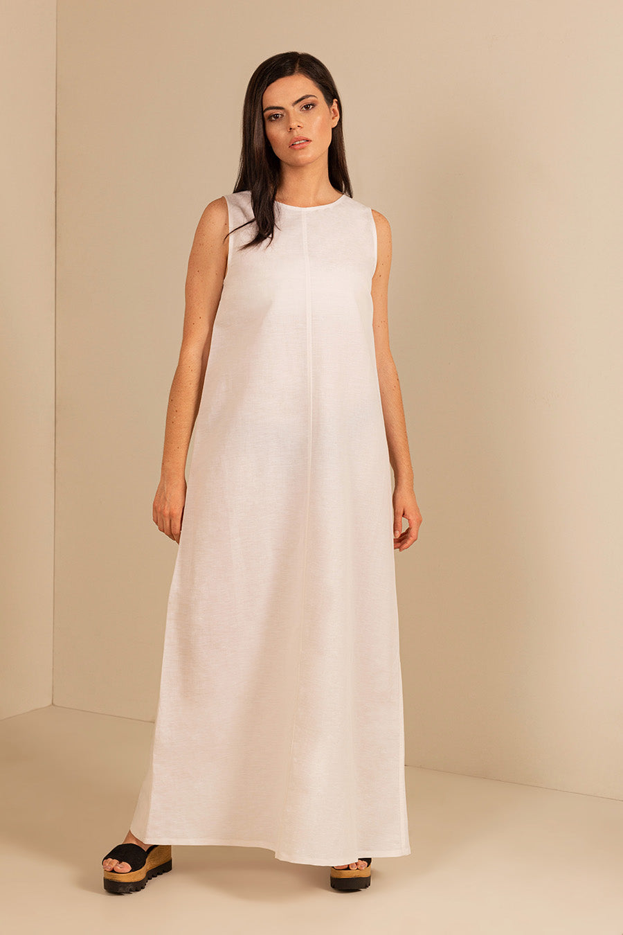 Vestido Uenza De Lino & Algodón Color Beige