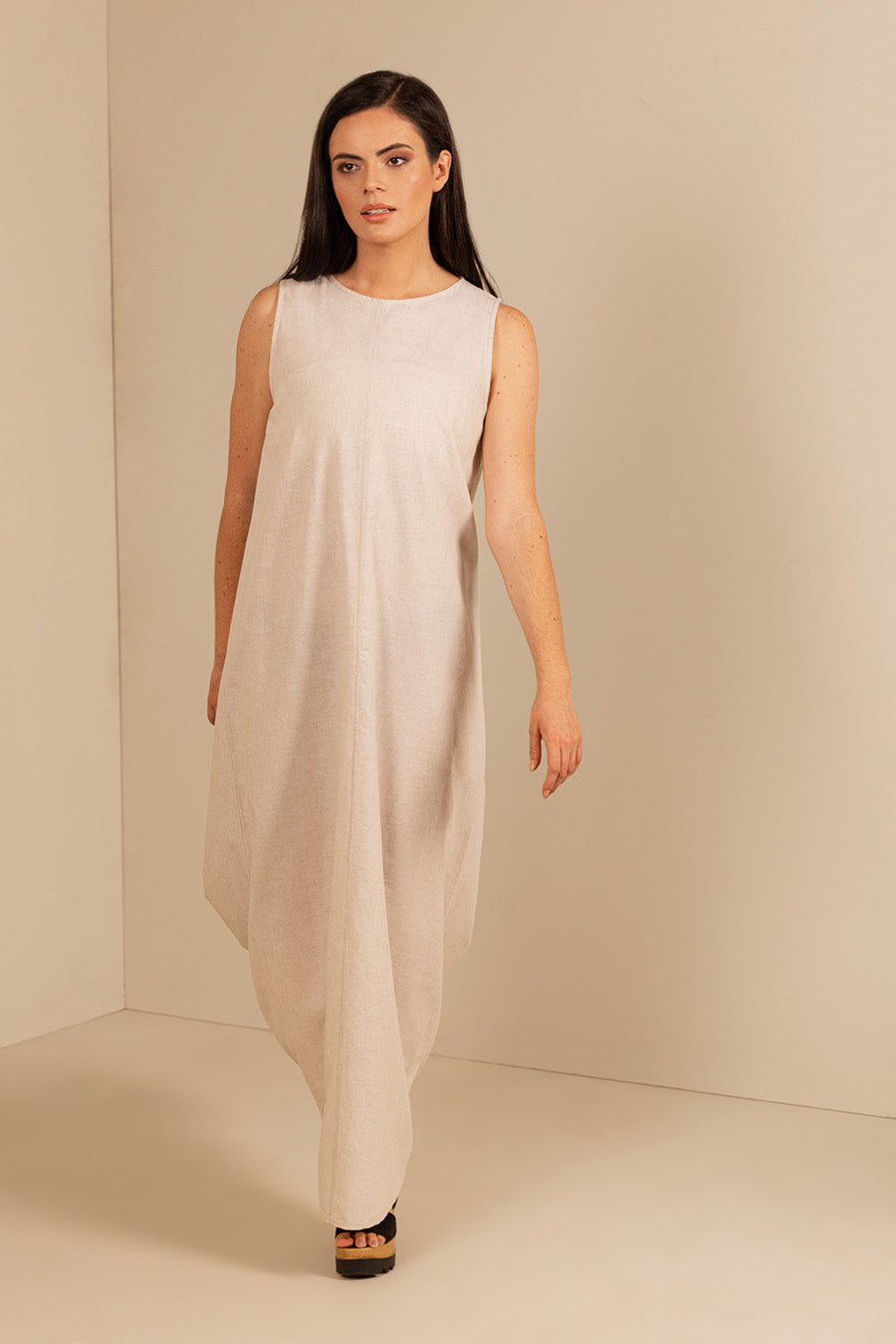 Vestido Uenza De Lino & Algodón Color Beige