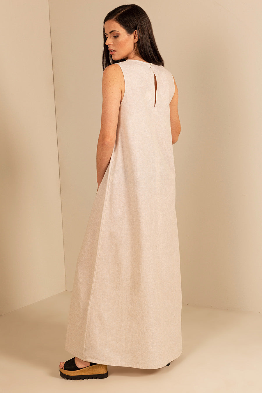 Vestido Uenza De Lino & Algodón Color Beige