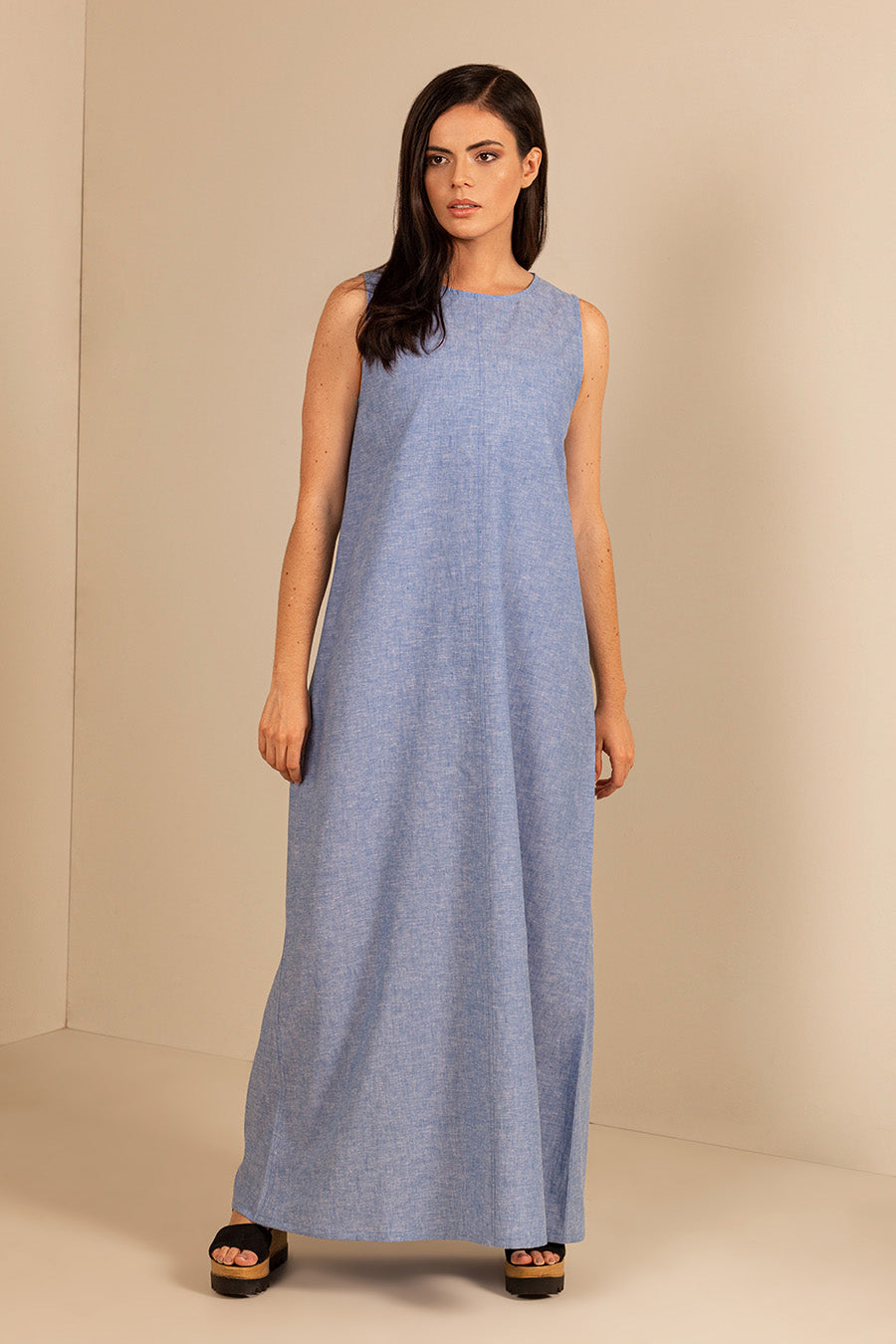 Uenza Dress Linen & Cotton Color Blue