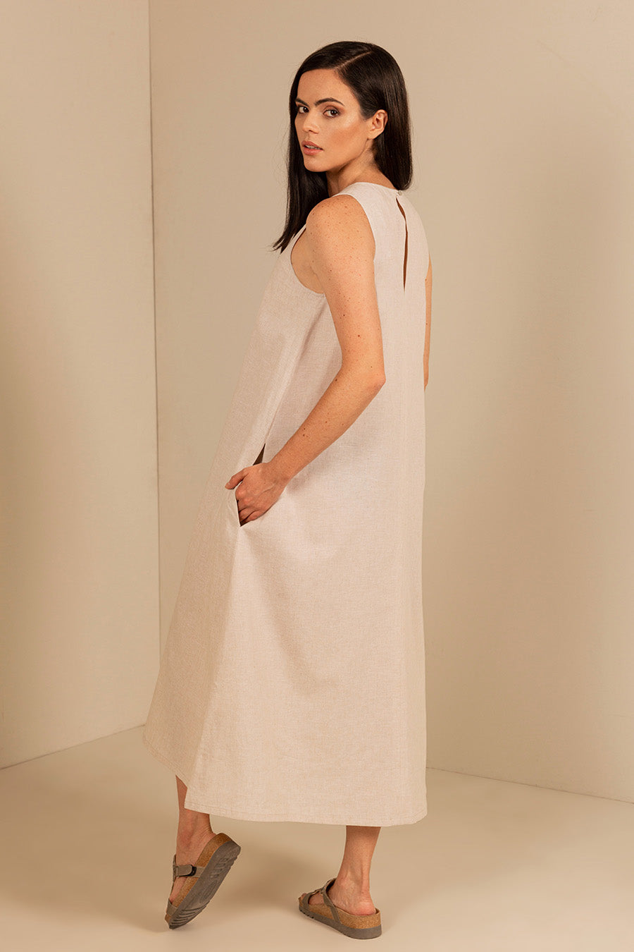 Vestido Ucina De Lino & Algodón Color Beige