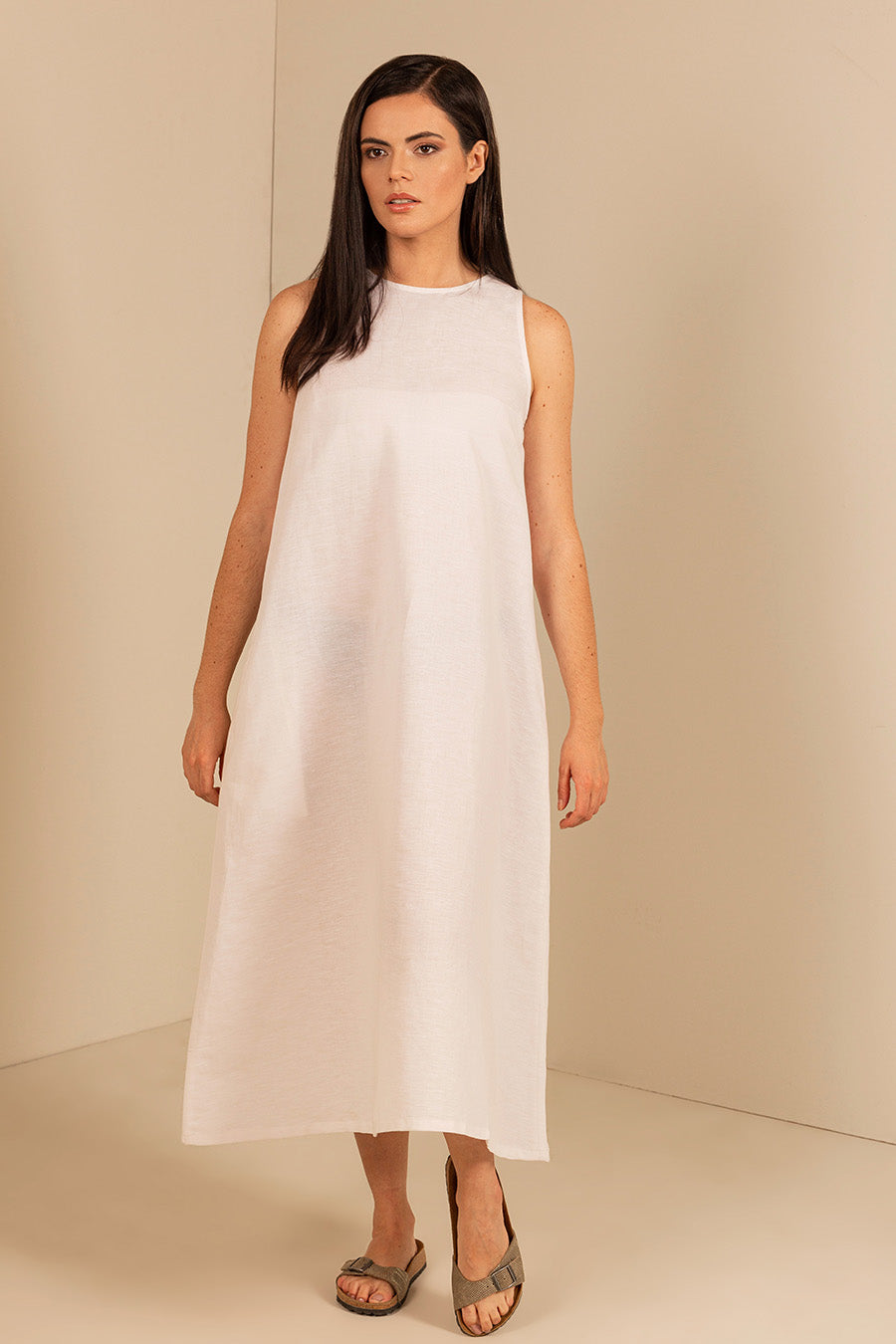 Vestido Ucina De Lino & Algodón Color Ecru