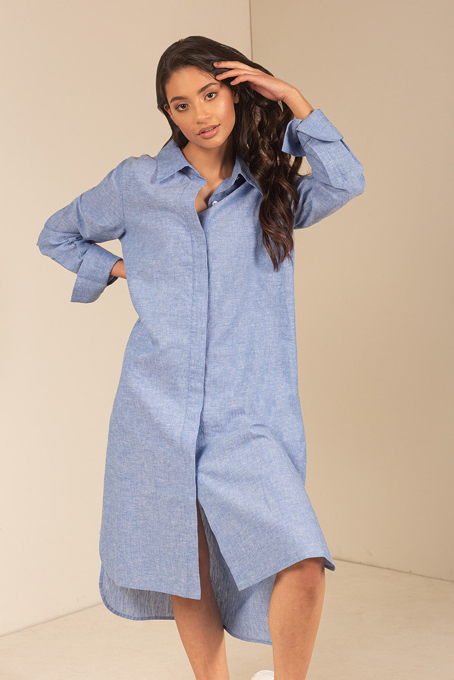 Ulami Dress Linen & Cotton Color Light Blue & Claro