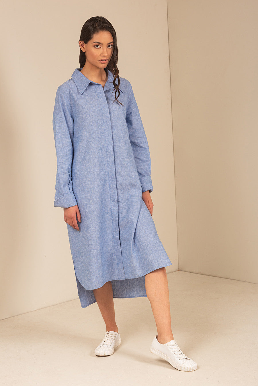 Ulami Dress Linen & Cotton Color Light Blue & Claro