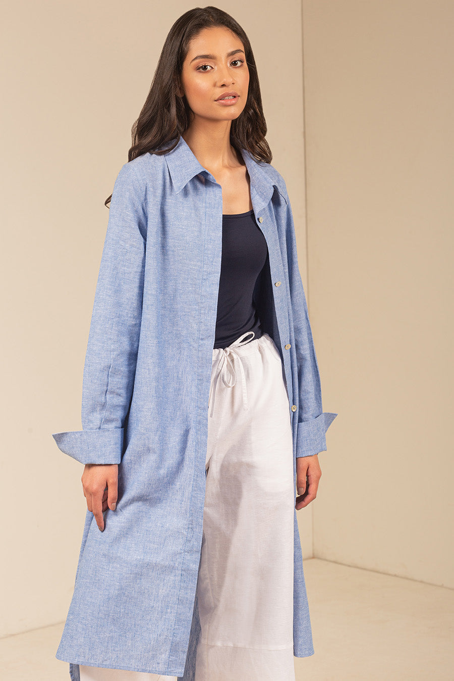 Ulami Dress Linen & Cotton Color Light Blue & Claro