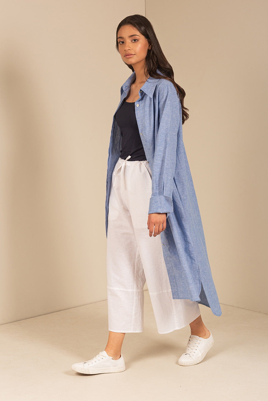 Ulami Dress Linen & Cotton Color Light Blue & Claro