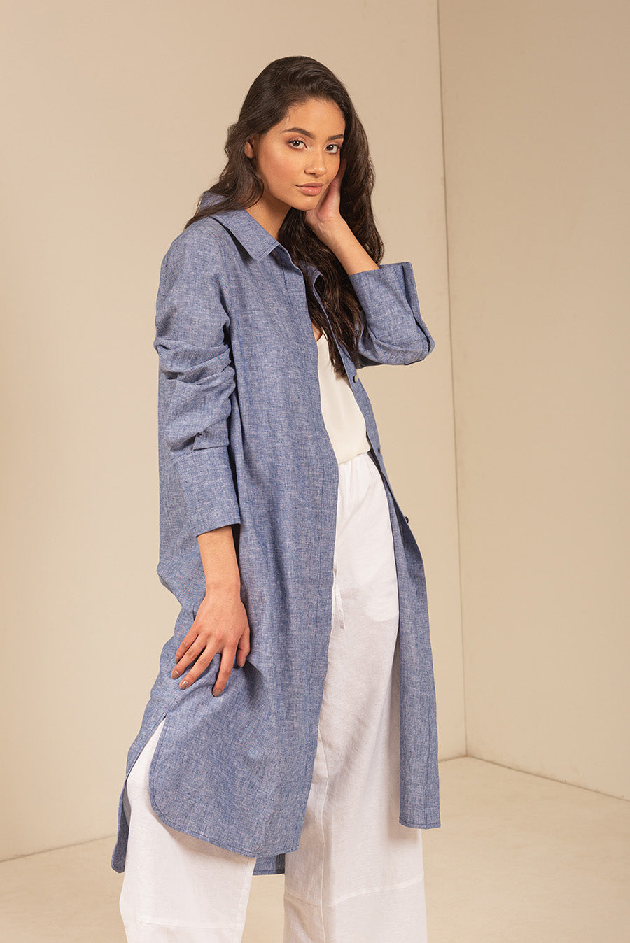Ulami Dress Linen & Cotton Color Light Blue