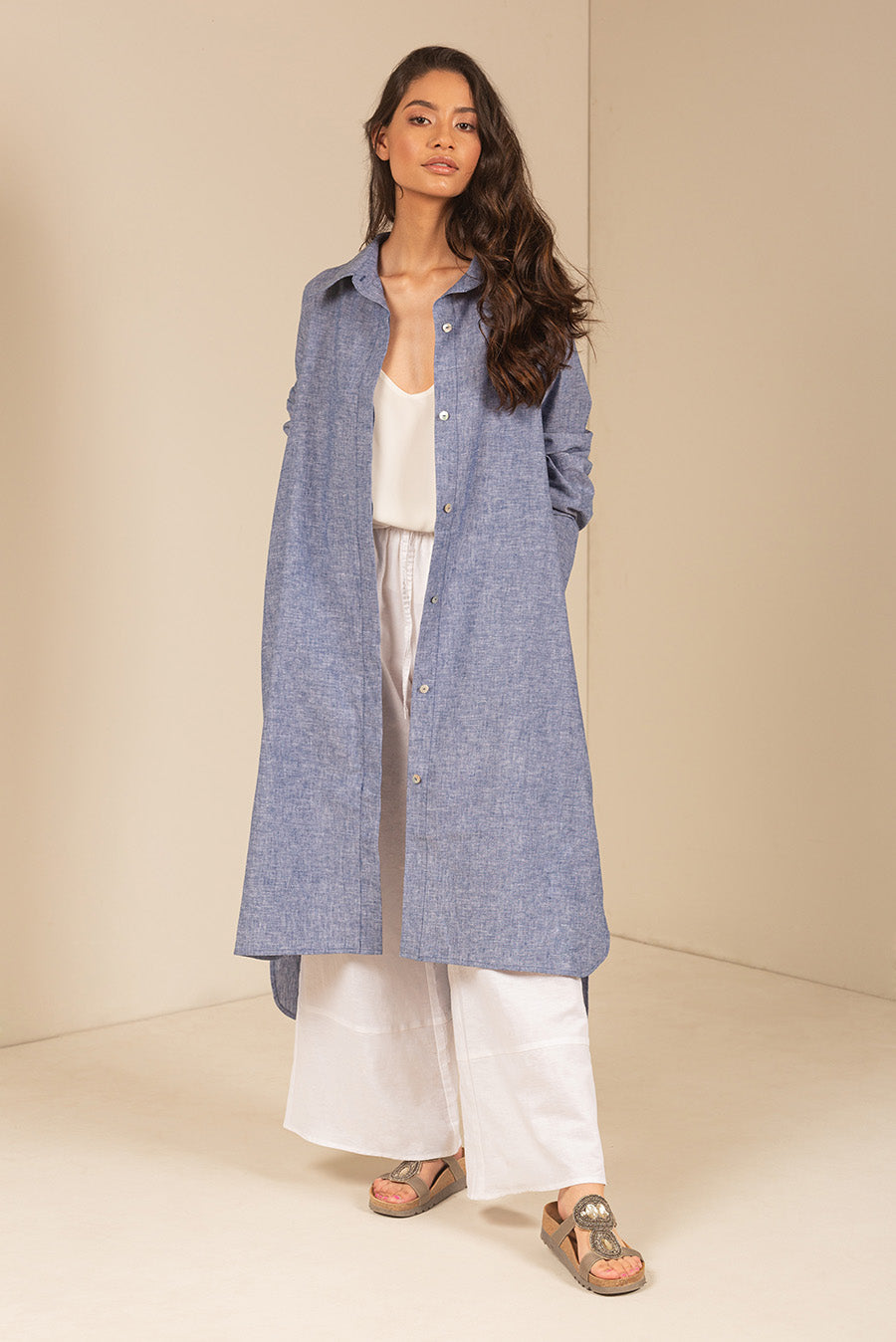 Ulami Dress Linen & Cotton Color Light Blue