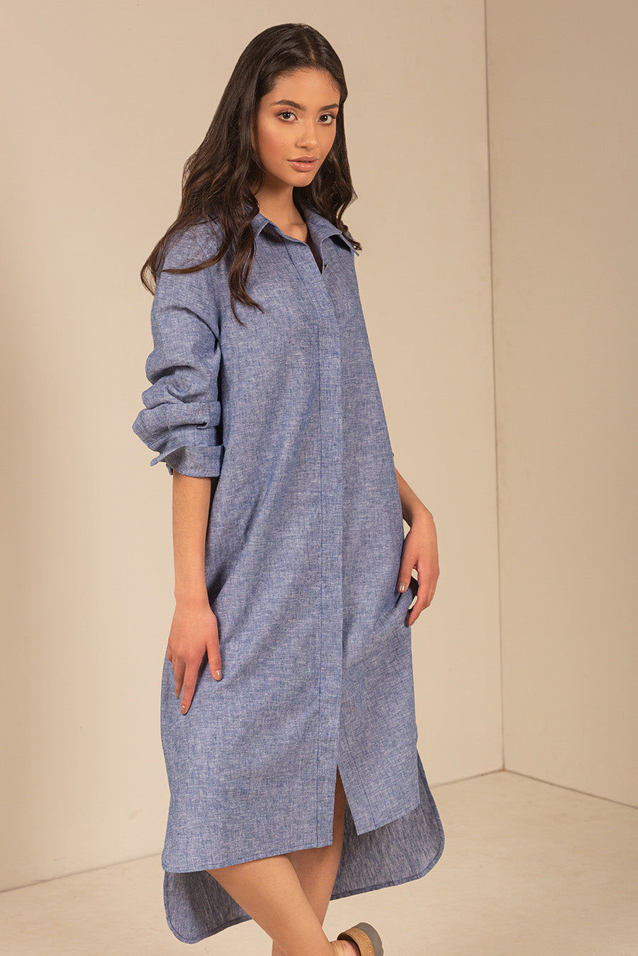 Ulami Dress Linen & Cotton Color Light Blue