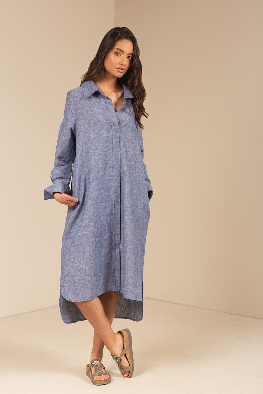Ulami Dress Linen & Cotton Color Light Blue