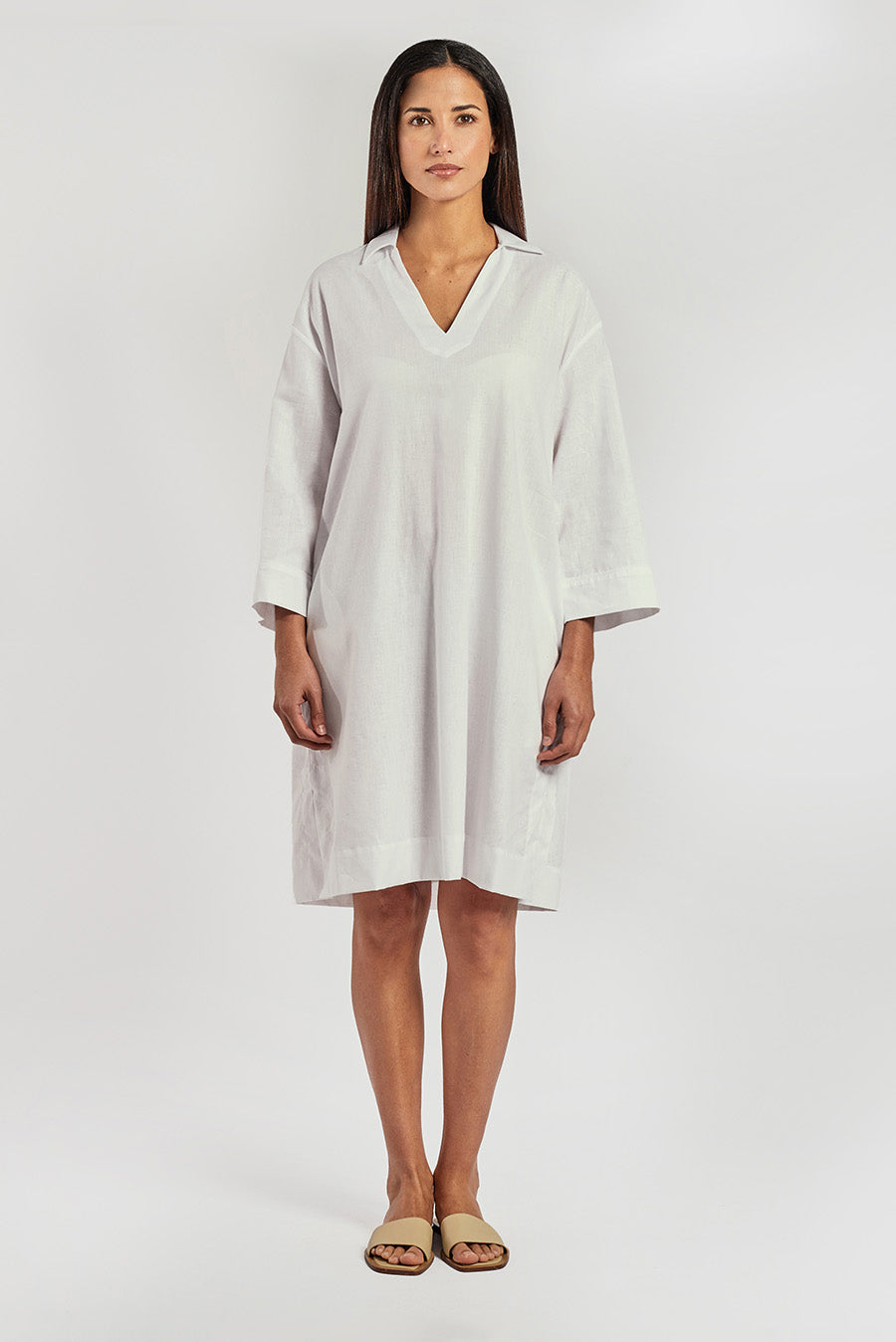 Vestido Vietnam De Lino Color Blanco