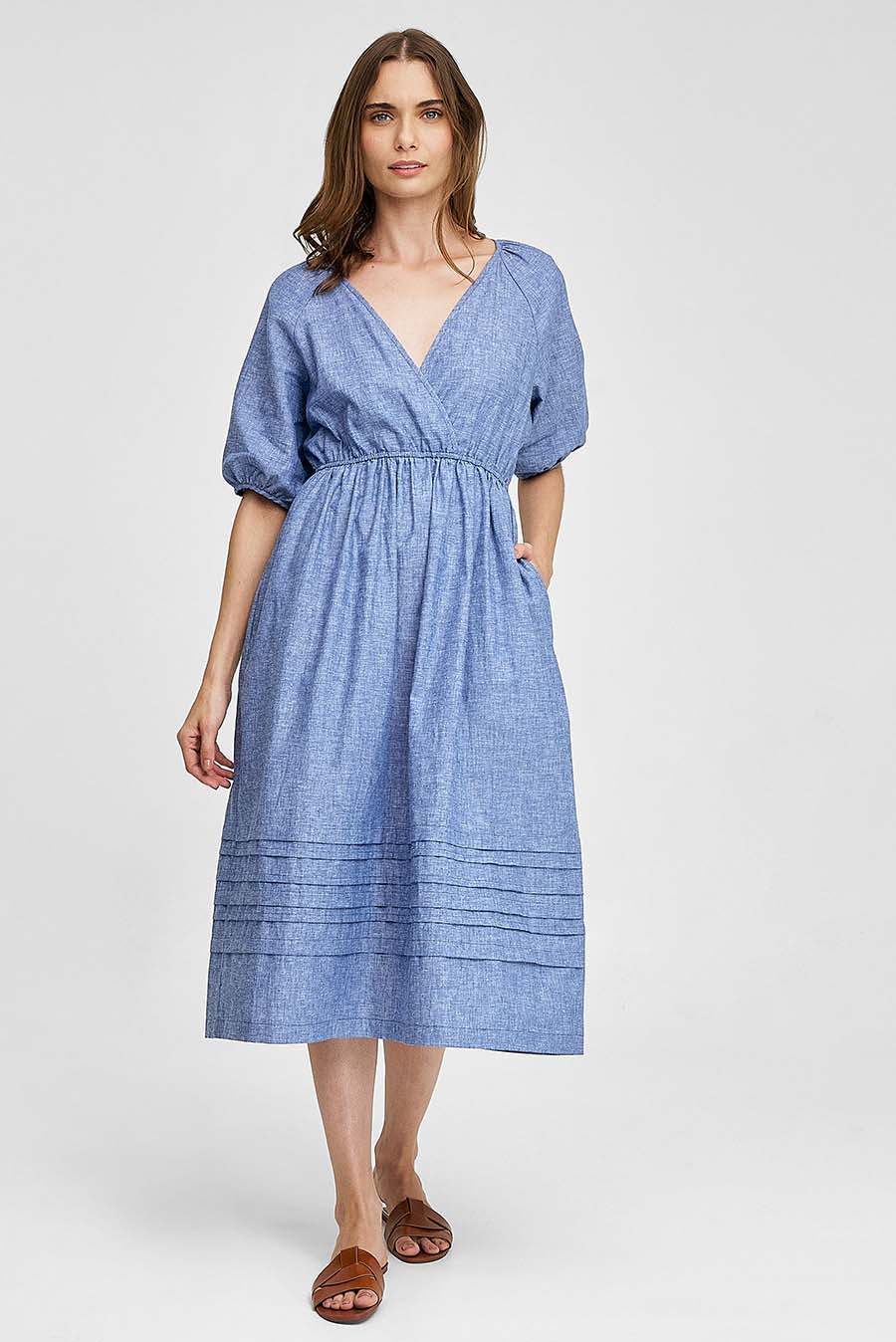 Vestido con línea de cintura color azul