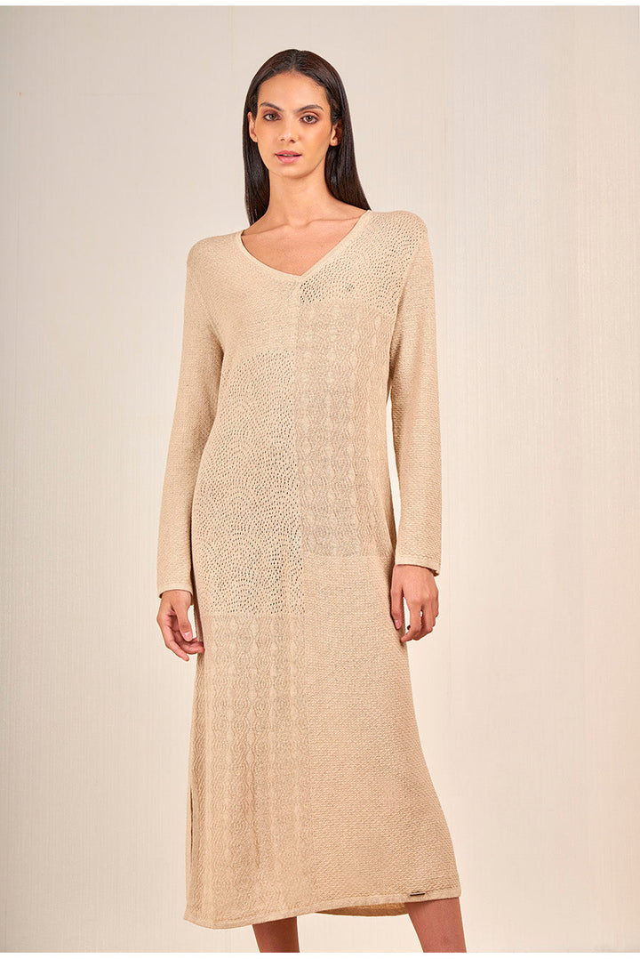 Vestido Vispera De Lino & Algodón Color Desert