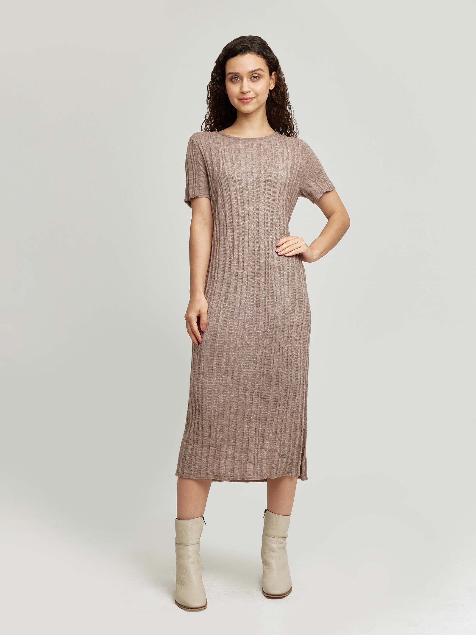 Vestido Wasabi Algodón y Baby Alpaca Color Beige