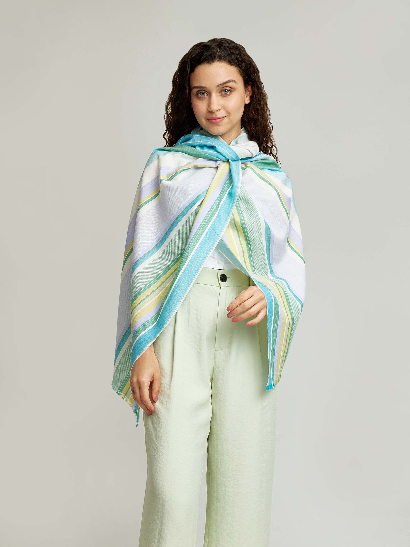 Walk Shawl Cotton & Baby Alpaca Color Turquoise